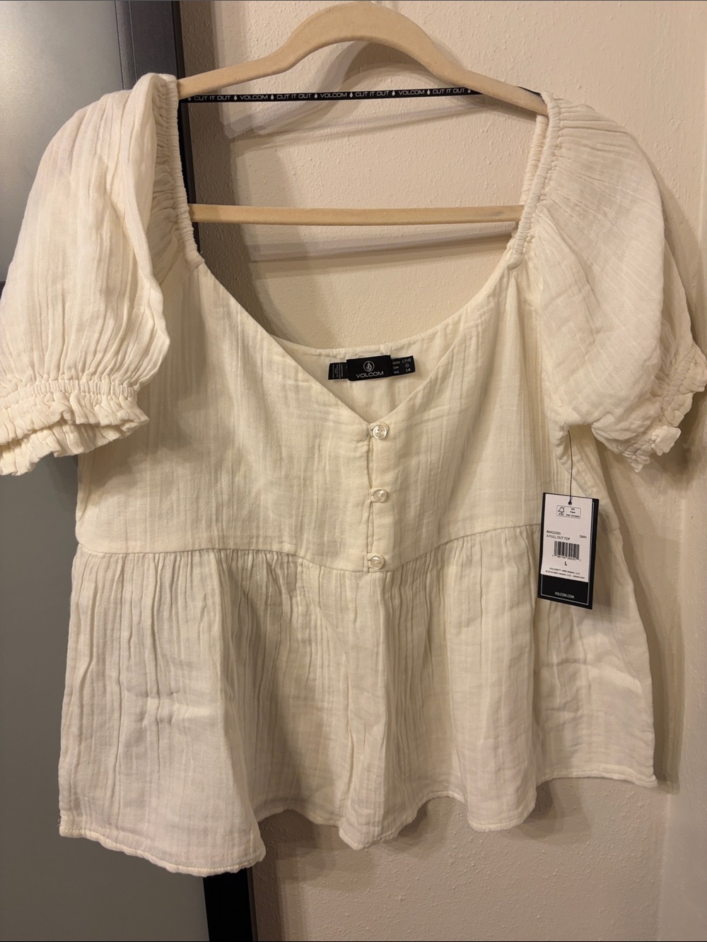 Volcom Cream Puff Sleeve Peplum Blouse